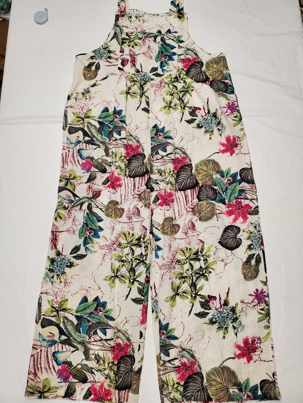 Tropical Botanical Print Sleeveless Wide Leg Jumpsuit Overalls Size XXL